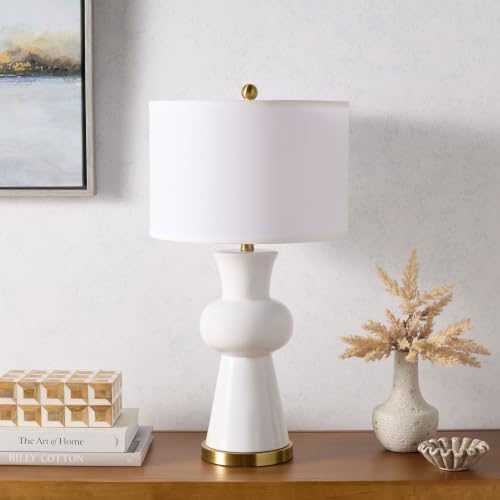 SAFAVIEH Lighting - Lola 30-Inch Ceramic Column Table Lamp - White - Contemporary Tall Body Design - Ideal for Living Room, Bedroom, Entryway, Home Office - LED Bulb Included (LITS4150B)