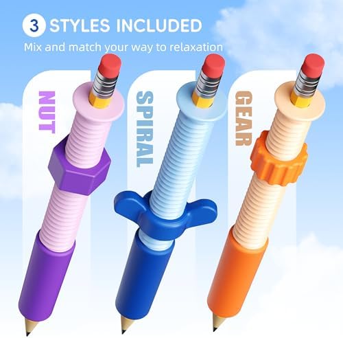 5 Pack Fidget Spinner Wooden Pencils,Pre-Sharpened 7.3" #2 HB Pencil with Ergonomic Grips&Erasers,Sensory Fidget Topper for ADHD,Autism & Anxiety Relief,Calm Focus Tool for Classroom,Home &Office