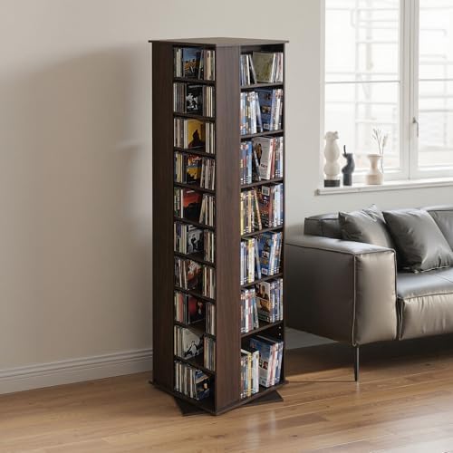 VEVOR Media Storage Cabinet, CD Rack Tower, 34 Compartments Rotating Media Tower Rack for CDs, DVDs, Books and Game Discs, DVD Stand for Living Room, Home Office and Recording Room, Brown