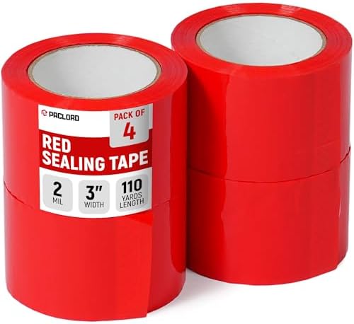 3" x 110 Yards Red Packing Tape, 4 Rolls - 2.0 Mil Carton Sealing Tape