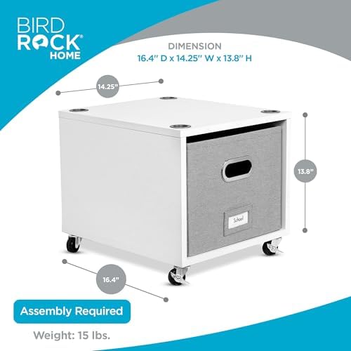 BIRDROCK HOME Rolling File Cabinet – Decorative Storage Shelf w/Removable Bins, Handles, and Wheels – Organize Files, Books, Toys, Under Desk Office Solution, Modern Design - 1 Lateral Drawer, White