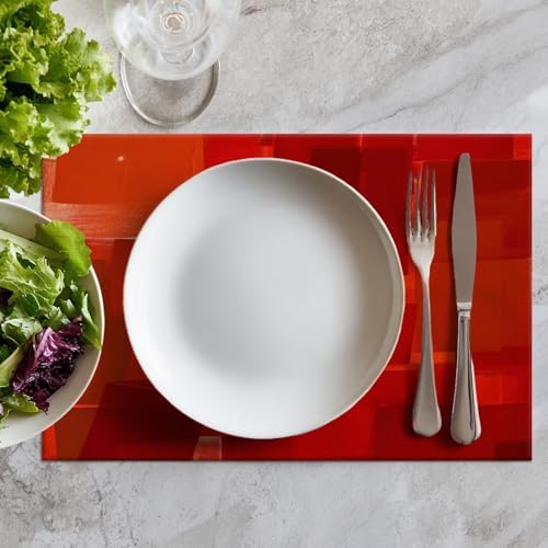 Batmerry Modern Art Textures Linen Placemats Set of 8, Red Orange Abstract Painting Acrylic Washable Table Mats for Kitchen Table Thickened Heat Insulation Dining Set Indoor Outdoor 12X18 in