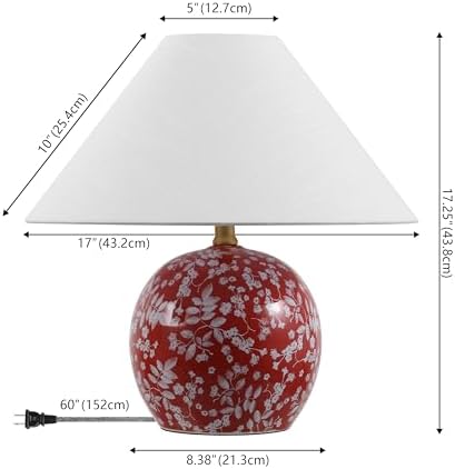 JONATHAN Y Felice Floral Ceramic Globe LED Table Lamp 17.25", Red/White