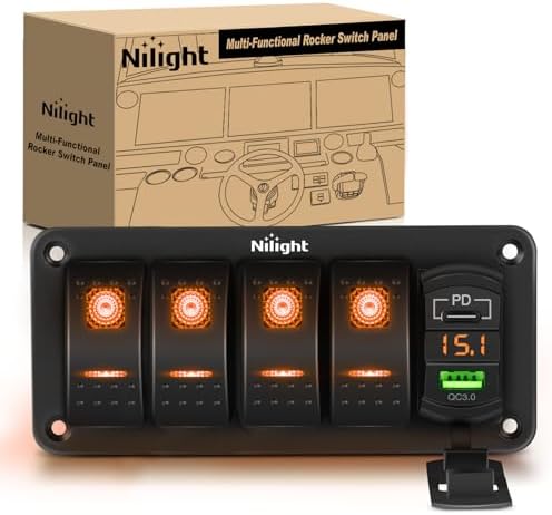 Nilight 4 Gang Rocker Switch Panel with PD Type C and USB Charger Voltmeter