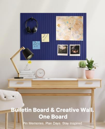 48" x 36" Large Cork Bulletin Board Tiles, Peel and Stick Felt Wall Panels for Vision, Message Center, Picture and Prayer Board for Office, Dorm, Room and Desk Decor(Carbon Blue)