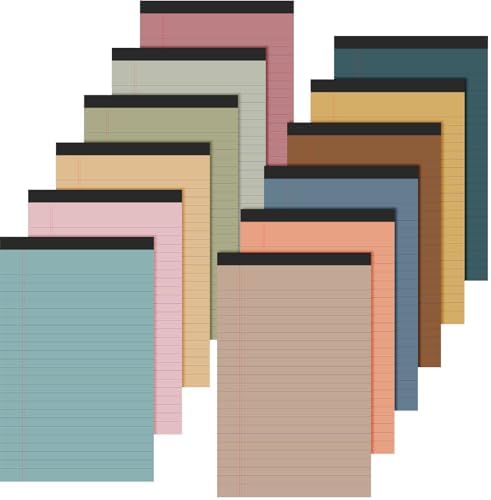 Lincia 12 Pcs 5" x 8" Small Legal Pads Colored Lined Note Pads Narrow Ruled Writing Notepads 50 Sheets Per Micro Paper Notebook Lined and Perforated for College Office Supplies (Natural Colors)