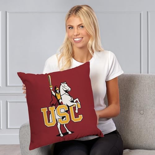 Northwest NCAA USC Trojans Horse Double-Sided Printed Throw Pillow, Soft Decorative Polyester Fan Cushion, Couch Bed or Game Room Decor, 18 x 18 in