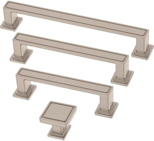 Franklin Brass 10 Pack Brushed Nickel Cabinet Handles 5-1/16 inch (128mm) Kitchen Cabinet Handles and Drawer Pulls for Cupboards and Dressers | Recessed Square
