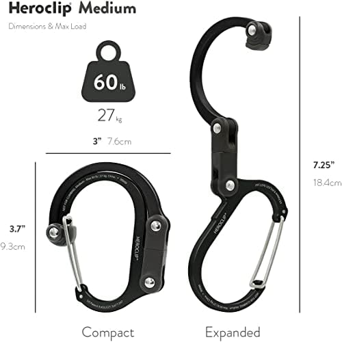 GEAR AID HEROCLIP 360° Swivel Carabiner Gear Clip and Hook (Medium) for Camping, Backpack, Suitcases and Garage Organization
