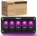 Nilight 5 Gang Rocker Switch Panel w/Purple LED Light 5Pin On Off Pre-Wired