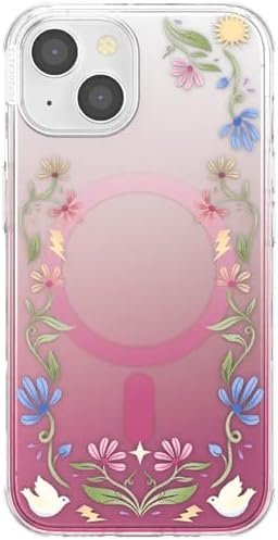 PopSockets iPhone 14 Phone Case with MagSafe, Wireless Charging Compatible, Disney - Boho Wildflowers Maroon