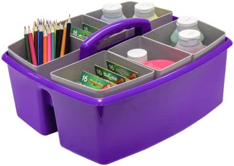 Storex Large Classroom Craft Caddy with Cups, 13 x 11 x 6.575 Inches, Purple, Case of 2 (00986A02C)