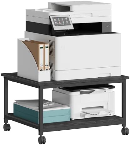 VASAGLE 2-Tier Printer Stand with Locking Wheels, Under Desk Printer Table