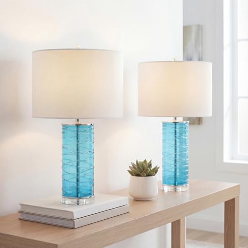JONATHAN Y Cole 27.5" Fused Glass Table Lamp, Turquoise, Set of 2