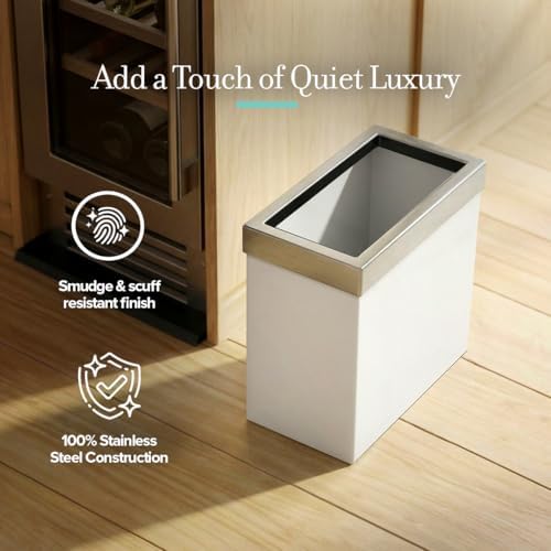 Gatco Small Bathroom Trash Can with Lid, Rectangle 3 Gallon Stainless Steel Wastebasket, Under Sink, Matte Pearl and Satin Nickel, for Bathroom, Bedroom, Office (1939SN)