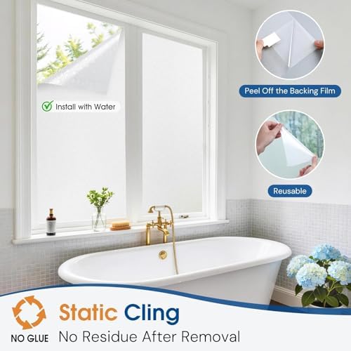 Homein Frosted Glass Window Privacy Film with Tools, Static Cling, Pure