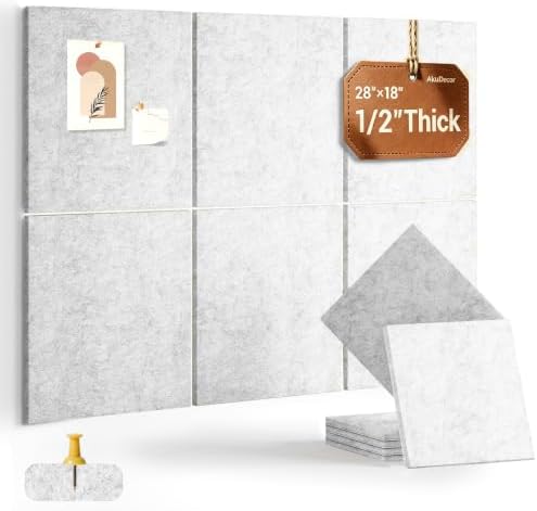 28" x 18" Felt Bulletin Board Tiles 1/2" Thick, Light Gray