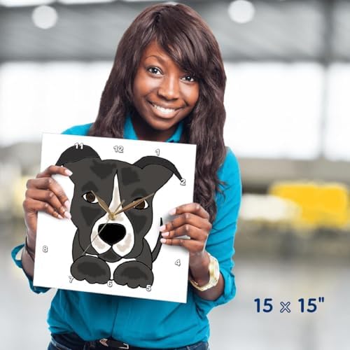 3dRose Funny Grey Pitbull Puppy Dog Cartoon - Wall Clock, 15 by 15-Inch (DPP_201801_3)
