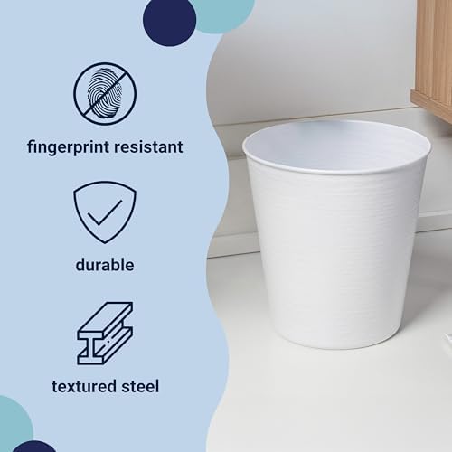 happimess Remi 2.1 Gal Textured Steel Wastebasket, Matte White