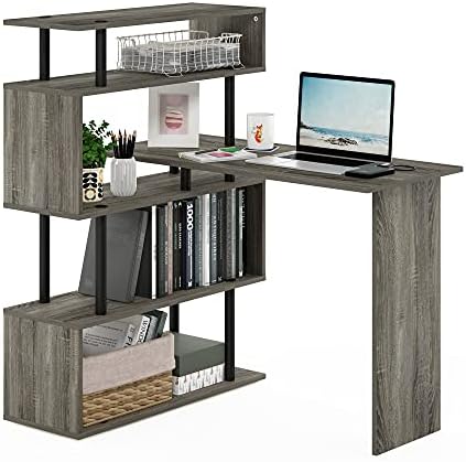 39.4 Wide 5-Tier Gaming Desk with S-Shape Book Shelf, L-Shape Computer Desk, Office Desk for Bedroom, Home Office, French Oak