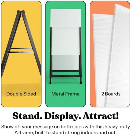 T-SIGN Outdoor A-Frame Sidewalk Sign 22x28 Inch Sandwich Board, Black Coated Steel Metal Double-Sided, Heavy Duty Slide-in Folding Frame Sign Holder, 2 Corrugated Plastic Poster Boards, Display Stand