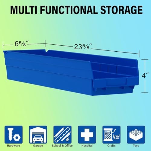 Akro-Mils 30164 Heavy Duty Plastic Shelf Bins, 24"x 6.5"x 4", Green, 6-Pk