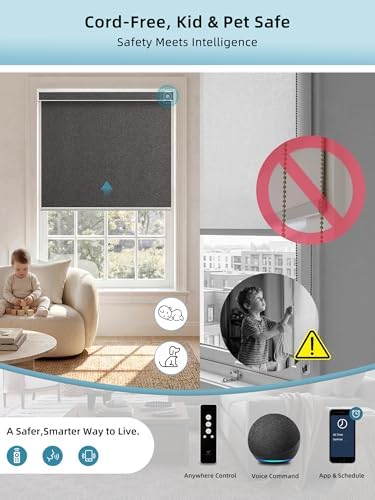 SmartWings Motorized Smart Roller Shades, 100% Blackout Eclipse Umber