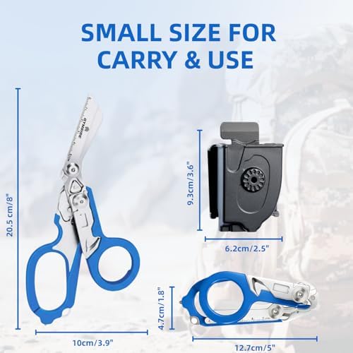 Heavy Duty 6 in 1 Multifunctional Trauma Shears Foldable | Stainless Steel emergency response scissors | Survival Shears with Holster | Medical Trauma shears Tactical With Strap Cutter | Blue