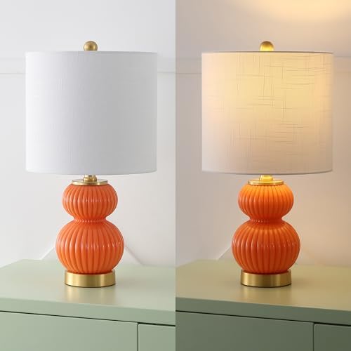 JONATHAN Y Daphne Ribbed Gourd Metal/Glass Table Lamp 20", Orange