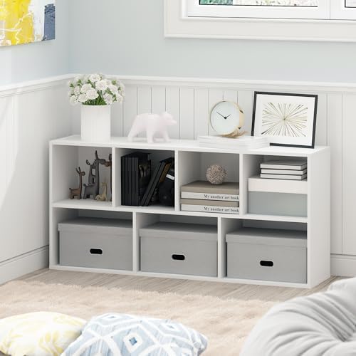 Furinno LUDER Book Shelf, 7-Cube Bookshelf, Bookcase with Open Shelves, 9.4 x 19.5 x 41.7, Easy Assembly, for Living Room, Bedroom, Home Office, Plain White