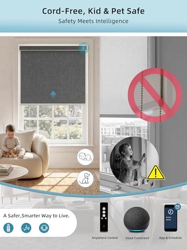 SmartWings Motorized Smart Roller Shades, 100% Blackout Bouvar Dark Grey