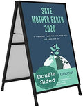 Heavy Duty A-Frame Sidewalk Sign 24 x 36 Inch, Portable Double-Sided Sandwich Board Slide-in Folding Metal Signboard with 2 Plastic Poster Boards