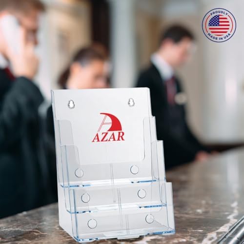 Azar Displays 252376 Four-Tier, Four-Pocket Letter Brochure File Holder for Flyer, Office Supplies, Paper Document or Magazines, Clear Organizer for Wall and Counter Desktop Stand, 8.5" x 11"