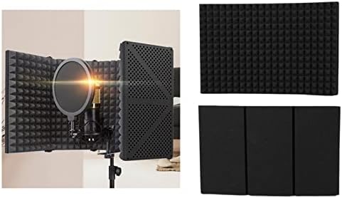 Microphone Isolation Shield Portable High Density Absorbing Sponge Studio Acoustic Mic Shield Microphone Shield for Podcasts Singing, 3 Panels