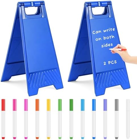 2 Pack a Frame Sandwich Board Sign with Dry Erase Surface, 24 x 12 Inch Double Sided Sidewalk Sign Chalkboard Easel Heavy Duty Plastic Dry Erase Poster Board for Outdoor Restaurant Cafe Menu (Blue)