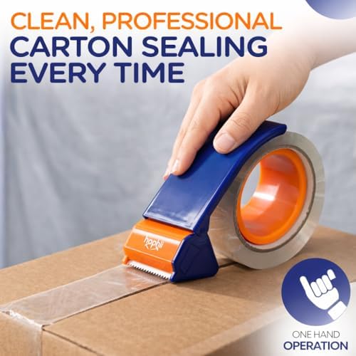 Packing Tape with Dispenser, Heavy-Duty Clear BOPP, Strong Adhesive, 48 mm x 66.6 yd, 6 Rolls + 2 Dispensers