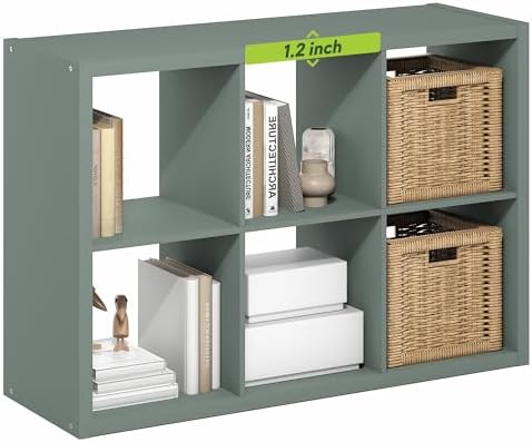 Furinno Cubicle Book Shelf Set of 2, 6-Cube Bookshelf, Sage Green