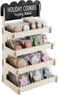 HOTCAN Wooden Cookie Display Stand with Chalkboard Sign for Bakers, Vendors, Craft Fairs | Pastry Display for Market Booths & Events | 4 Tiered Cookie Display for Muffins, Cakes, and Pastries(Natural)