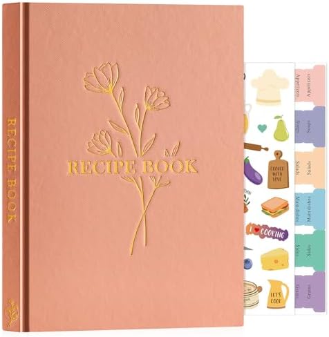 Lanpn Blank Recipe Book Cookbook to Write in Your Own Recipes, Waterproof B5 Empty Cooking Journal for 120 Recipes, Leather Cover Recipe Notebook with Stickers to Organize Your Family Recipes, Rose