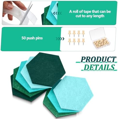 6.7 x 5.9 in 16 Pcs Hexagon Cork Board Tiles, Felt Pin Boards, Turquoise