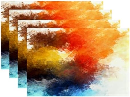 Batmerry Modern Bright Decorative Placemats, Watercolor Artistic Brushed Abstract Brush Stroked Painting Blob Woven Burlap Modern Placemats for Dining Table Kitchen Wedding Decor Indoor Set of 4