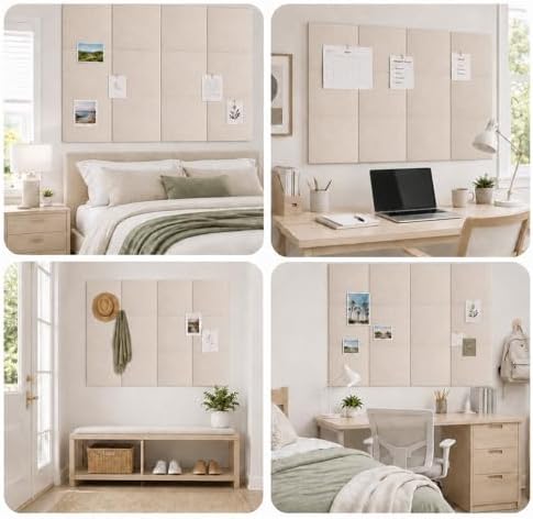 SIOLOC Felt Bulletin Board Tiles, 12 Pack Oatmeal Beige Cork Board Alternative for Walls, Large Felt Wall Tiles, 47.2 x 35.4 in Oversized Pin Board for Home Office Classroom Dorm Decor