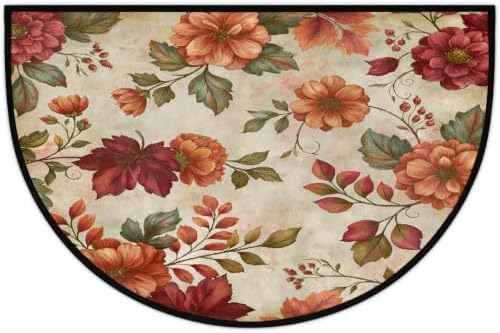 Autumn Flowers Half Round Door Mat Non Slip Washable Semi Circle Area Rug Absorbent Soft Half Moon Rug Floor Mat for Indoor Outdoor Kitchen Bathroom Patio Front Door Mat Decor