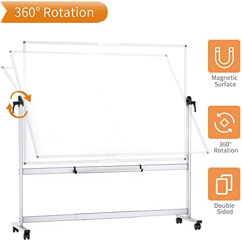 VIZ-PRO Double-Sided Mobile Whiteboard, 72 x 48 Inches, Magnetic Rolling Dry Erase White Board on Wheels with Aluminium Frame and Stand 6' x 4'
