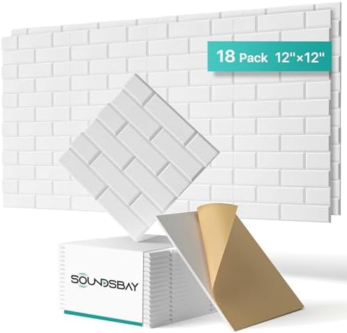 Soundsbay 18-Pack Brick Acoustic Panels, Self-Adhesive, 12"X12"