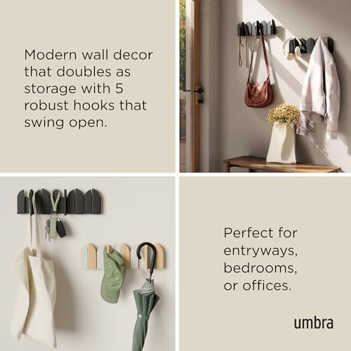 Umbra Saloon Wall Hook, Wall Mounted Coat Rack, 5 Hook, Black