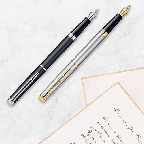 Waterman Hemisphere Fountain Pen Black with Gold Trim Medium Nib Blue Ink Gift Box