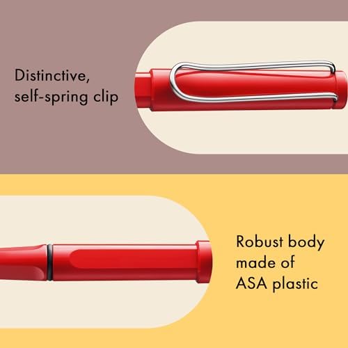 Lamy safari red - Rollerball Pen with ergonomic grip & line width M - for pleasant long writing - made of robust ASA plastic - including rollerball refill M 63 in black