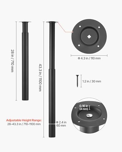 VEVOR Adjustable Table Legs, 28-43.3 in Steel Furniture Legs, 1200 lbs Max Load Heavy Duty, Quick Installation, Ideal for Home Office Desk DIY, Coffee Dinner Bar Tables, Workbenches, Set of 4, Black