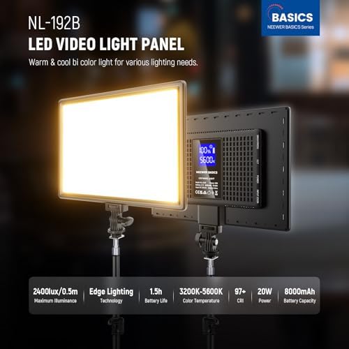 NEEWER Basics 13" LED Video Light Panel, 2 Pack with Tripod Stands, NL-192B